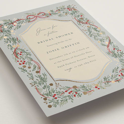 This is a frost bridal shower invitations with foil pressed by Rebecca Durflinger called festive garland printing on signature in standard