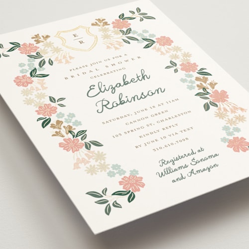 This is a evergreen bridal shower invitations with foil pressed by Erin German called libby printing on signature in standard