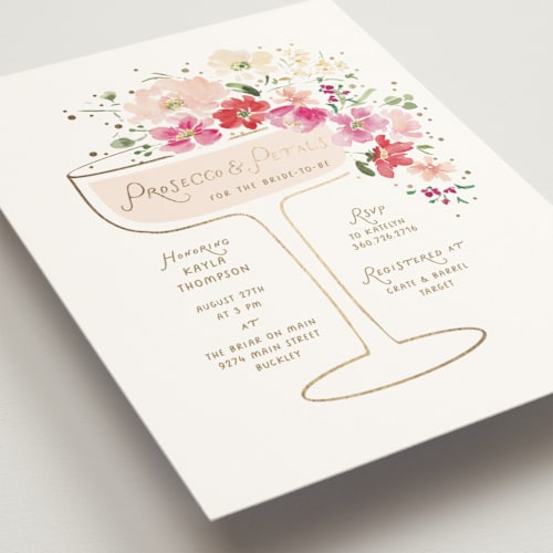 This is a valentine bridal shower invitations with foil pressed by Itsy Belle Studio called prosecco & petals printing on signature in standard
