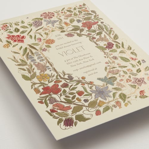 This is a mint bridal shower invitations with foil pressed by Simona Camp called radiant botany printing on signature in standard