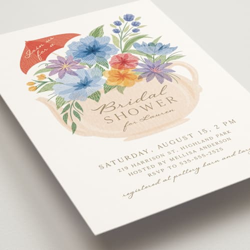 This is a chamomile bridal shower invitations with standard by Paper Sun Studio called tea party printing on signature in standard