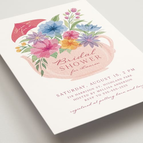 This is a hibiscus bridal shower invitations with standard by Paper Sun Studio called tea party printing on signature in standard