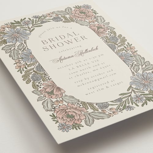 This is a hydrangea bridal shower invitations with standard by Jen Owens called bouquet wrap printing on signature in standard