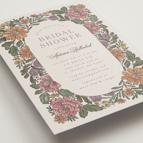 This is a tropical bridal shower invitations with standard by Jen Owens called bouquet wrap printing on signature in standard