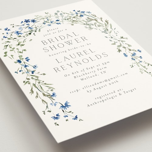 This is a bluebell bridal shower invitations with standard by Petra Kern called in the full bloom printing on signature in standard