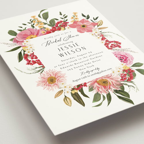 This is a coral bridal shower invitations with standard by Susan Moyal called summer fresh printing on signature in standard