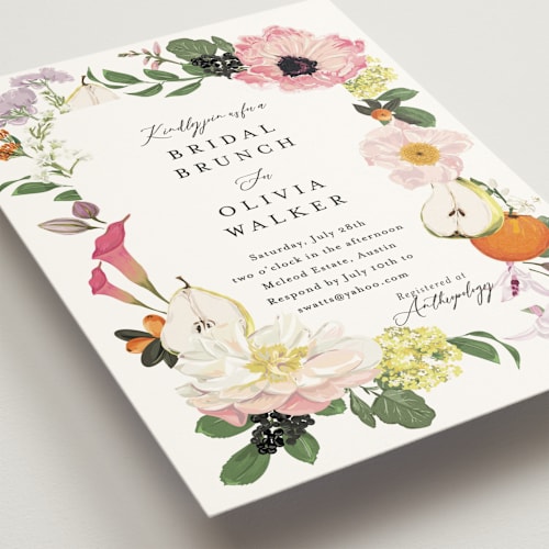 This is a peony bridal shower invitations with standard by Susan Moyal called enchanted printing on signature in standard