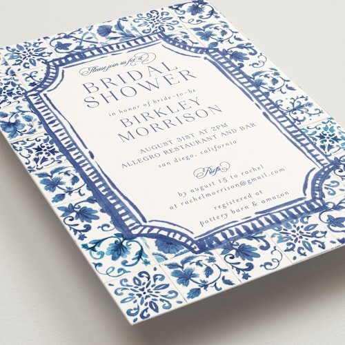 This is a cerulean bridal shower invitations with standard by Jenna Holcomb called amalfi coast printing on signature in standard