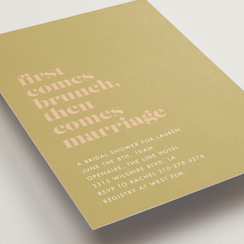 This is a camel bridal shower invitations with standard by mo kelley called first comes brunch printing on signature in standard