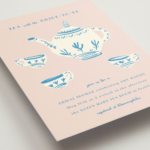 This is a blush bridal shower invitations with standard by Ani Somi called china tea set printing on signature in standard