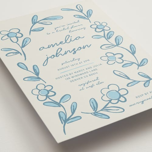This is a sky bridal shower invitations with standard by Kelly Watkins called blooming printing on signature in standard