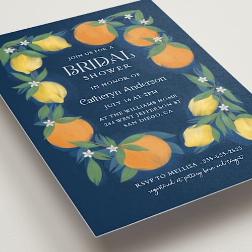 This is a blueberry bridal shower invitations with standard by Paper Sun Studio called main squeeze printing on signature in standard