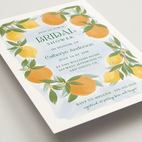 This is a lemon bridal shower invitations with standard by Paper Sun Studio called main squeeze printing on signature in standard