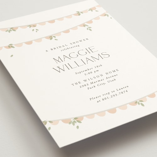 This is a blush bridal shower invitations with standard by Robert and Stella called scallops printing on signature in standard