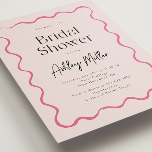 This is a rosebud bridal shower invitations with standard by Cass Loh called handdrawn wavy frame printing on signature in standard