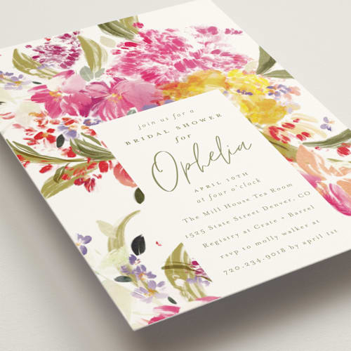 This is a confetti bridal shower invitations with standard by Grace Kreinbrink called garden floral dash printing on signature in standard