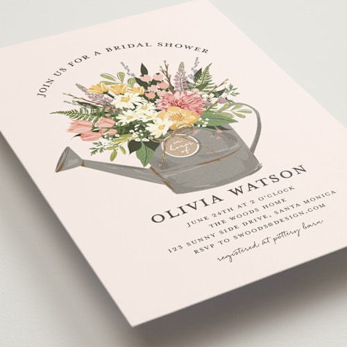This is a blush bridal shower invitations with standard by Susan Moyal called flowers & greens printing on signature in standard