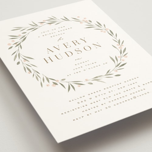This is a petal bridal shower invitations with standard by Kristie Kern called leafy crown printing on signature in standard