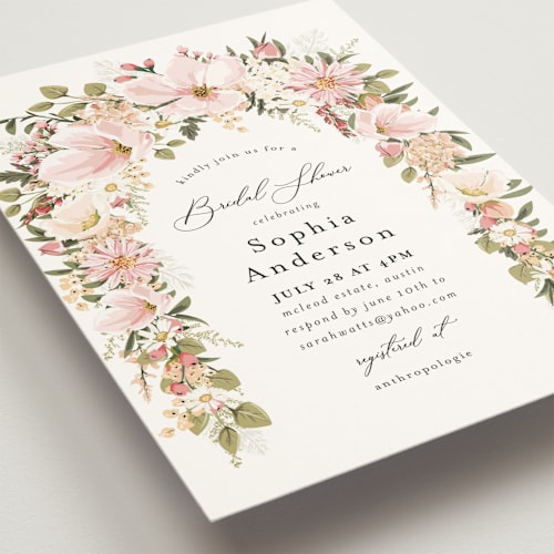 This is a blush bridal shower invitations with standard by Susan Moyal called floral arch printing on signature in standard