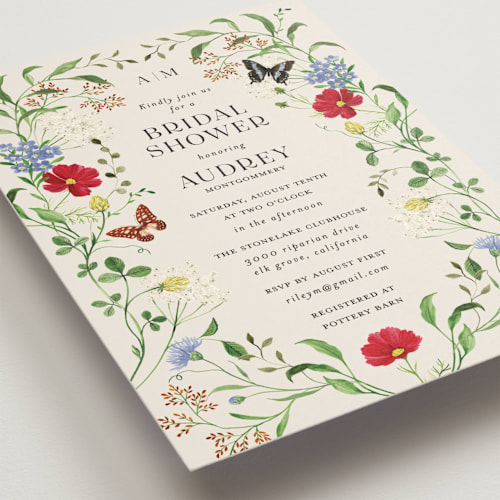 This is a elder flower bridal shower invitations with standard by Sarah Knight called wild meadow printing on signature in standard