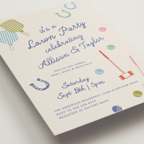 This is a candy bridal shower invitations with standard by Kelly Watkins called lawn party printing on signature in standard
