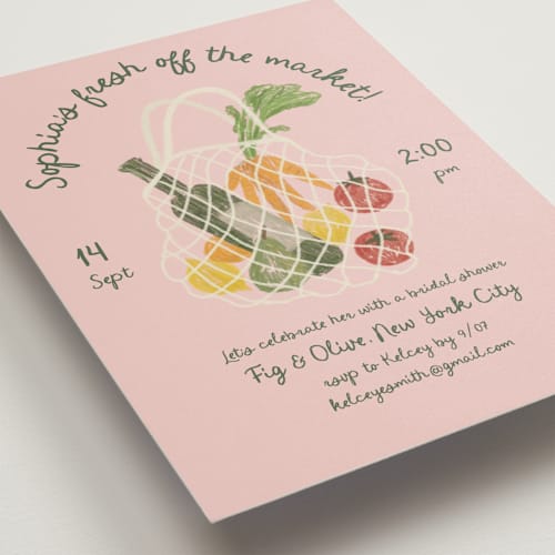This is a cherry bridal shower invitations with standard by Adelyn T. called farmer's market printing on signature in standard