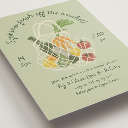 This is a pear bridal shower invitations with standard by Adelyn T. called farmer's market printing on signature in standard