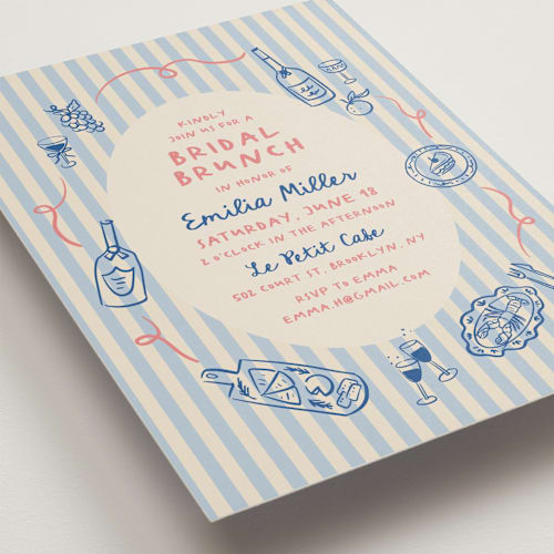 This is a pool bridal shower invitations with standard by Elly called sunny brunch printing on signature in standard