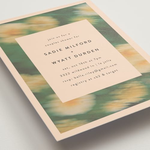 This is a spring green bridal shower invitations with standard by Morgan Kendall called bohemian haze printing on signature in standard