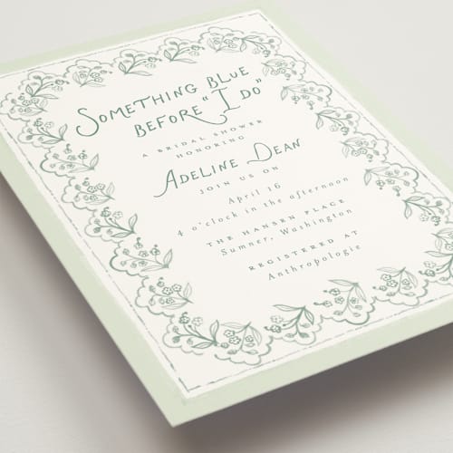 This is a mint bridal shower invitations with standard by Itsy Belle Studio called clara printing on signature in standard