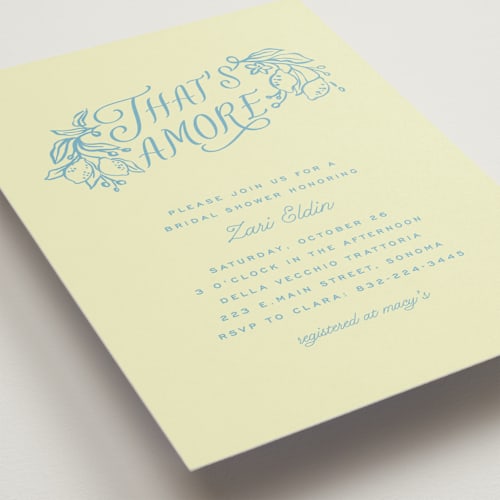 This is a lemonade bridal shower invitations with standard by Pati Cascino called that's amore printing on signature in standard