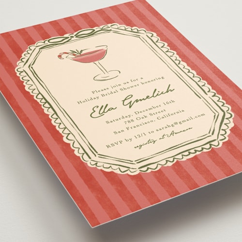 This is a candy cane bridal shower invitations with standard by Susan Zinader called cheers to you printing on signature in standard