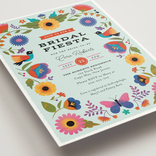 This is a aqua bridal shower invitations with standard by Laura Moyer called bridal fiesta printing on signature in standard