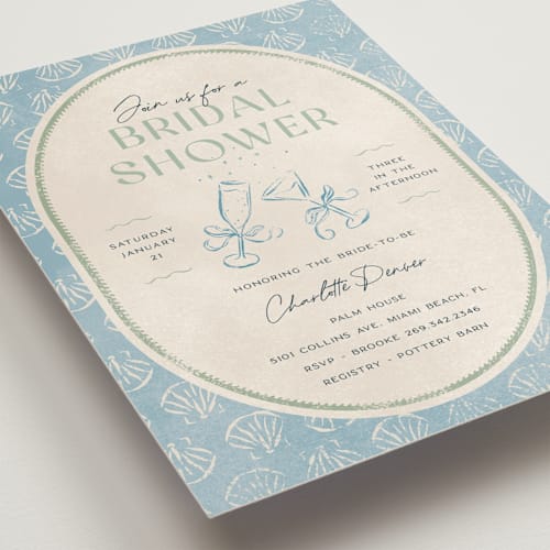 This is a frond bridal shower invitations with standard by Pixel and Hank called coastal drift printing on signature in standard