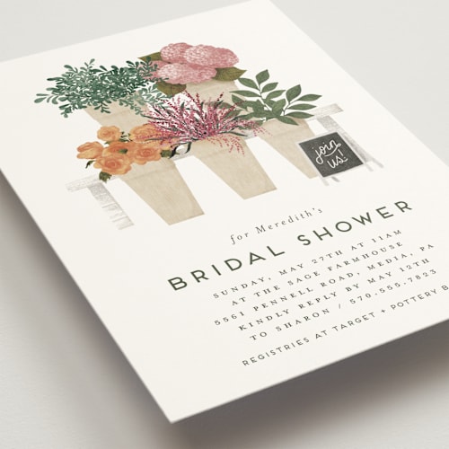 This is a bright bridal shower invitations with standard by Heather Cairl called flower bar printing on signature in standard
