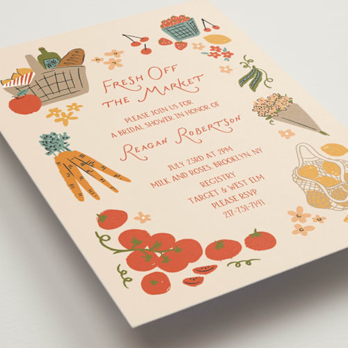 This is a tomato bridal shower invitations with standard by Jenna Holcomb called freshly off the market printing on signature in standard