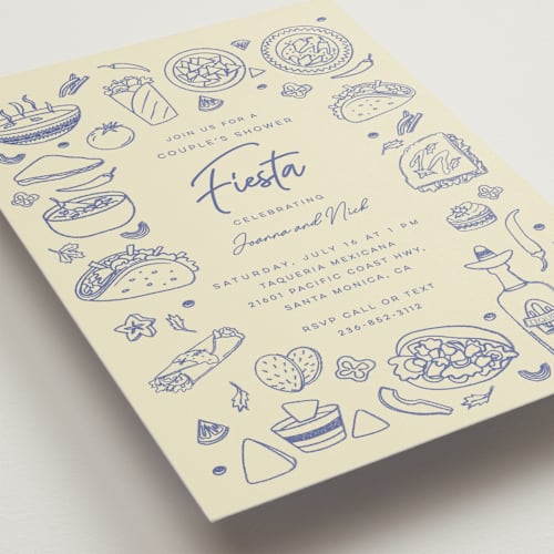 This is a blueberry bridal shower invitations with standard by Sherley Ferreira called tacos & tequila printing on signature in standard
