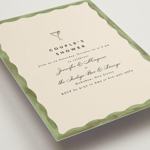 This is a palm bridal shower invitations with standard by Creo Study called formal scallop printing on signature in standard
