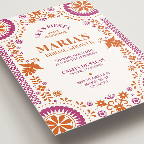 This is a gumdrop bridal shower invitations with standard by Eva Tadros called let's fiesta printing on signature in standard