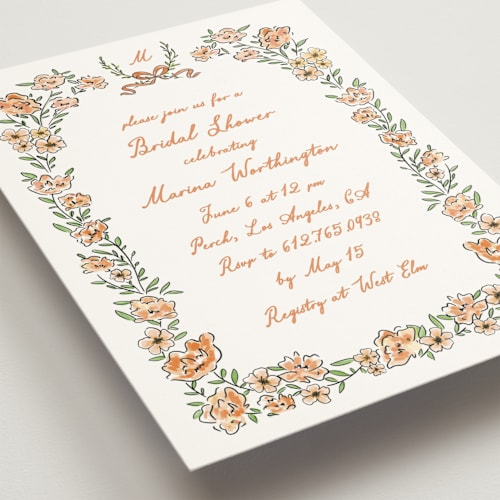 This is a hibiscus bridal shower invitations with standard by Creo Study called blooms printing on signature in standard