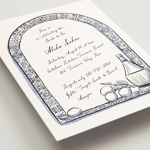 This is a powder blue bridal shower invitations with standard by Becky Nimoy called blue chianti printing on signature in standard