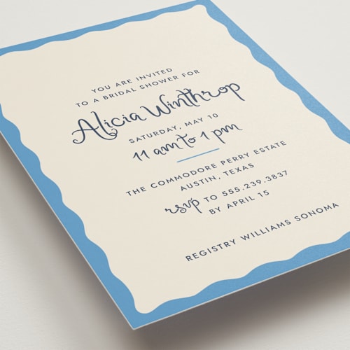 This is a bluebell bridal shower invitations with standard by Megan Davis called augusta printing on signature in standard