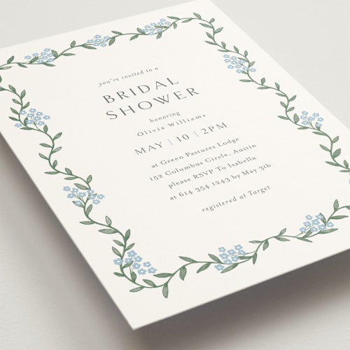 This is a sky bridal shower invitations with standard by Christy Hy Lee called simple garland printing on signature in standard