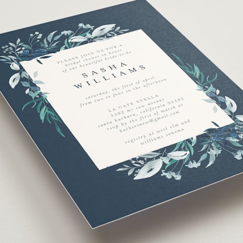 This is a azure bridal shower invitations with standard by Leah Bisch called verdure printing on signature in standard