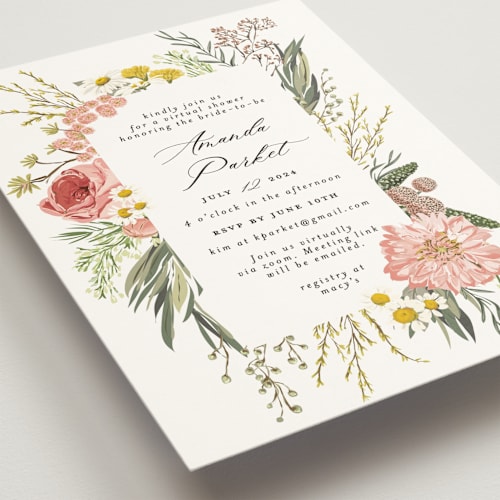 This is a blush bridal shower invitations with standard by Susan Moyal called organic florals printing on signature in standard