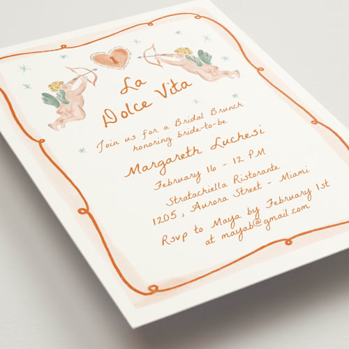 This is a flame bridal shower invitations with standard by Pati Cascino called giardino printing on signature in standard