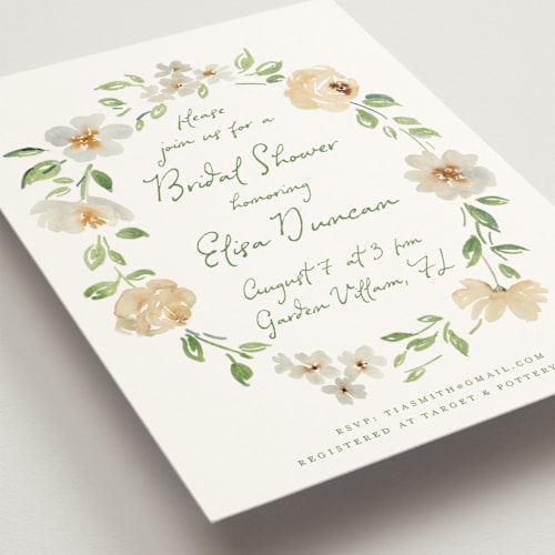 This is a greenery bridal shower invitations with standard by Petra Kern called elise printing on signature in standard