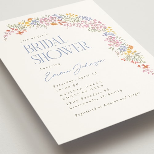 This is a rose quartz bridal shower invitations with standard by Joanna Griffin called dainty flowers printing on signature in standard