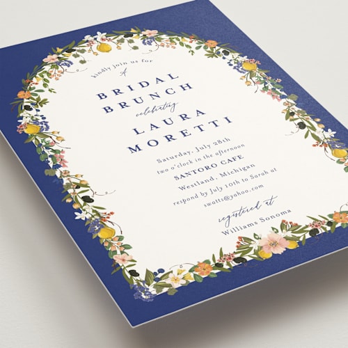 This is a cerulean bridal shower invitations with standard by Susan Moyal called amore floral printing on signature in standard
