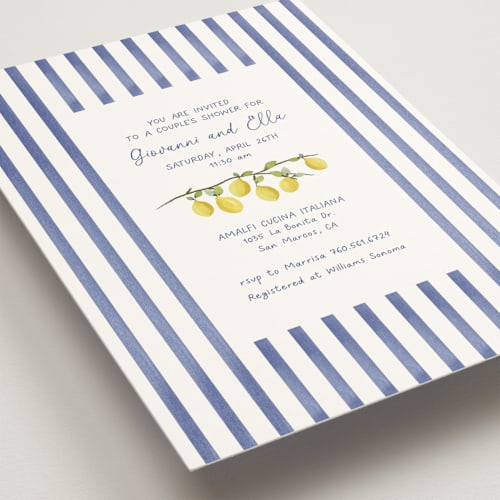 This is a capri bridal shower invitations with standard by Tina Faselli called limoncello printing on signature in standard